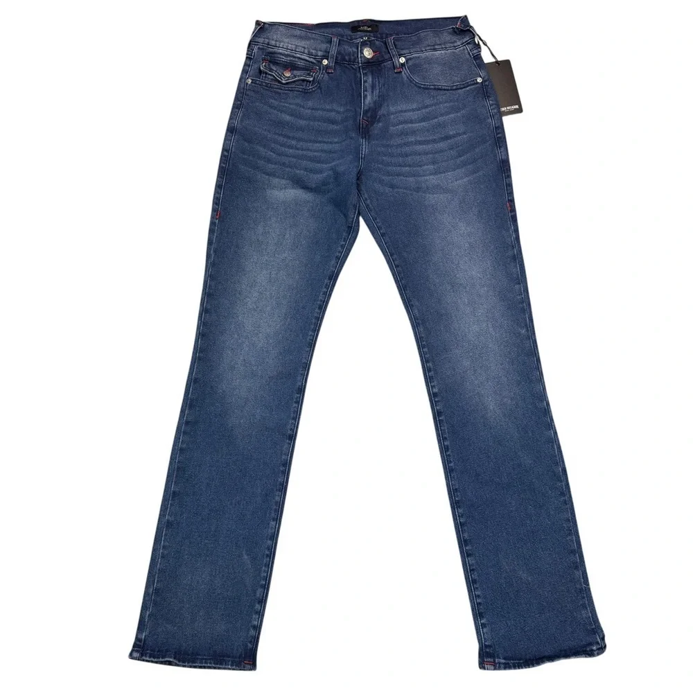 NWT New $159 True Religion Ricky Straight Leg Flap Pockets Jeans Size 30 x 33
